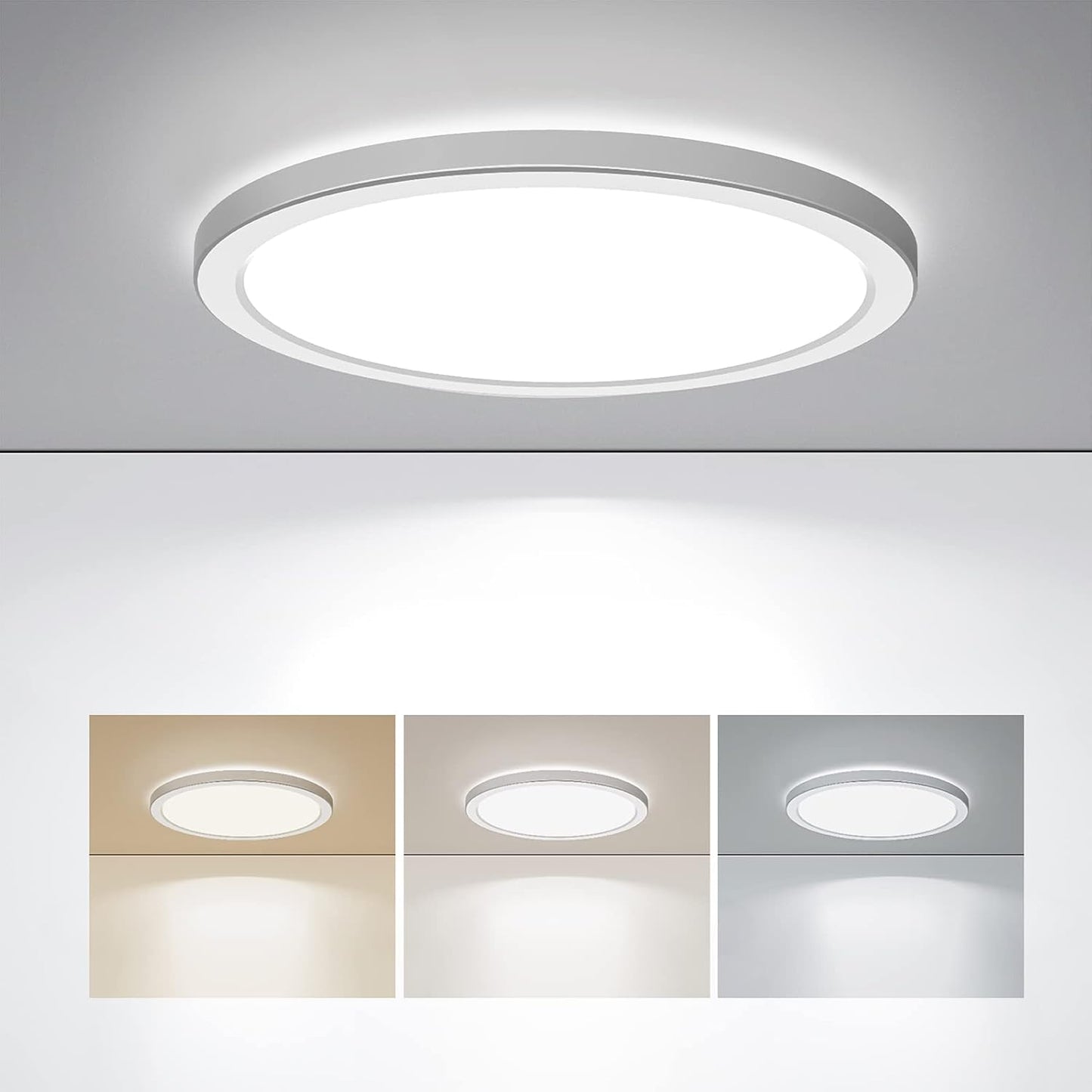 24w Ceiling light fixture with color temperature options displayed below on a gray background
