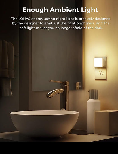 Bathroom with a LOHAS energy-saving night light on the wall, emitting soft light.