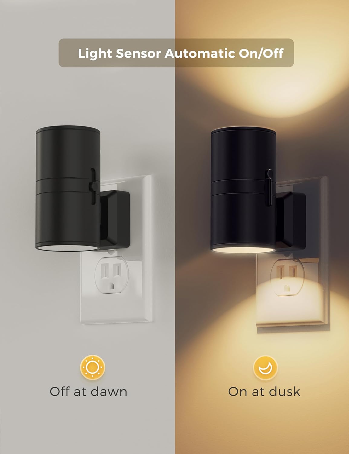 Black outdoor wall light with light sensor on a gray background