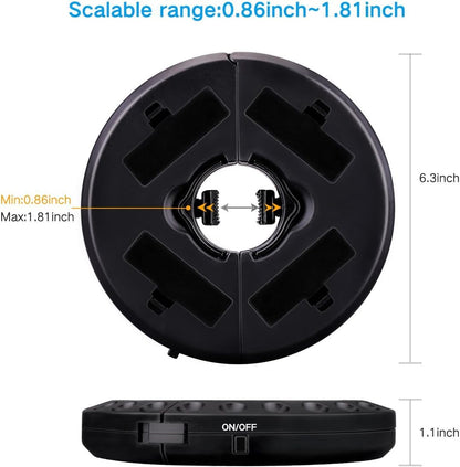 Black wheel with measurement details on a white background