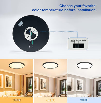 Ceiling light fixture with color temperature selection options displayed on a white background.