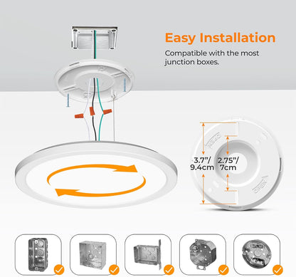 Ceiling light fixture with installation instructions and compatibility details on a white background