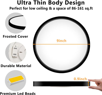 Ceiling light fixture with specifications on thickness, cover type, and size.