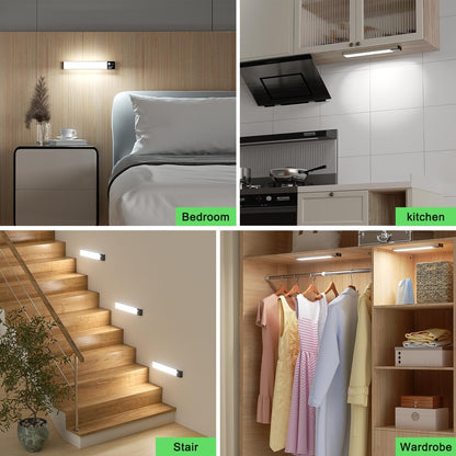 Collage of bedroom, kitchen, stairwell, and wardrobe with labels indicating their respective locations.