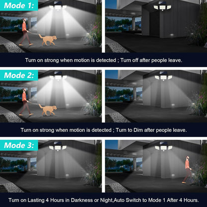 Demonstration of a security light system with three modes showing motion detection and automatic switching.