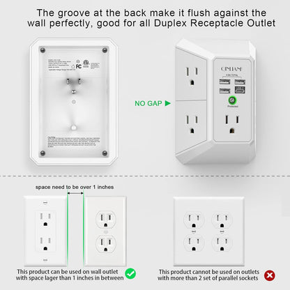 Duplex receptacle outlet with text explaining its features and compatibility.