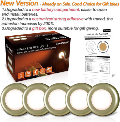 LED push lights packaging with product display on a white background