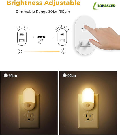 Lohas LED night light with brightness adjustment feature, showing different light intensities.