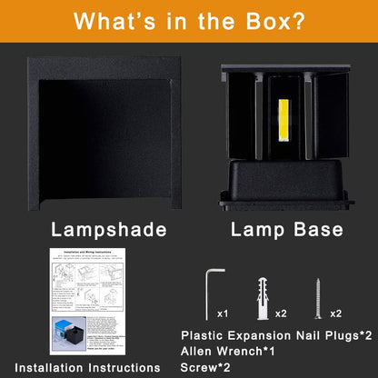 Product packaging with lampshade, lamp base, installation instructions, and accessories on a dark background.