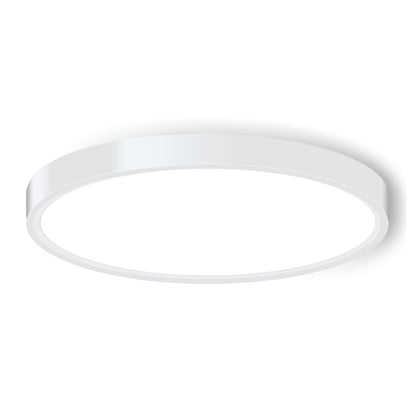 Round white ceiling light on a white background