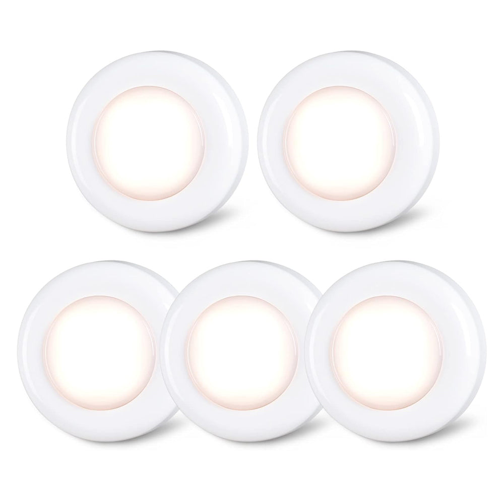 5-Pack Touch LED Puck Lights – Battery Operated, Stick-On, LED Sticky Button Lamps, Warm White (Gold)