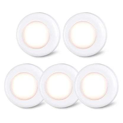 5-Pack Touch LED Puck Lights – Battery Operated, Stick-On, LED Sticky Button Lamps, Warm White (Gold)